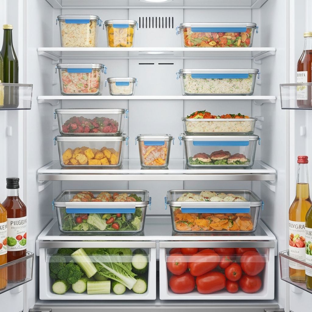 Refrigerador perfectamente organizado con comidas preparadas